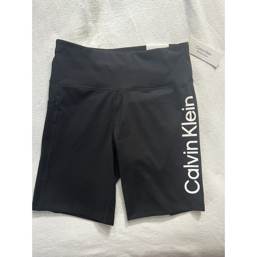 Calvin Klein Performance Women's High Waist Short CK Black SIZE Medium 7" Inseam